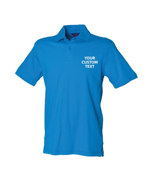 Personalised Polo Shirt Stretch Pique Henbury 200gsm with custom text Embroidery or logo