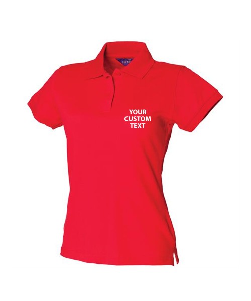 Personalised Polo Shirt Ladies Stretch Pique Henbury 200gsm with custom text Embroidery or logo