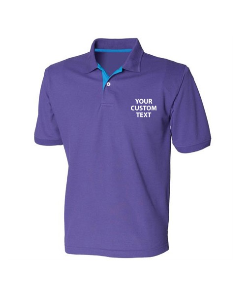 Personalised Polo Shirts Contrast 65/35 Pique Henbury 200gsm with custom text Embroidery or logo