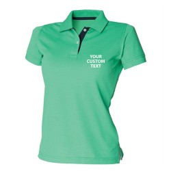 Personalised Polo Shirts Ladies Contrast 65/35 Pique Henbury 200gsm with custom text Embroidery or logo
