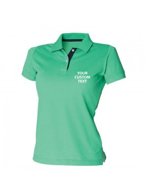 Personalised Polo Shirts Ladies Contrast 65/35 Pique Henbury 200gsm with custom text Embroidery or logo