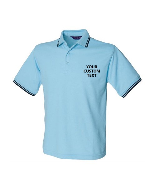 Personalised Polo Shirts Contrast Tipped Pique Henbury 200gsm  with custom text Embroidery or logo