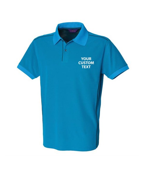 Personalised Polo Shirts Coolplus Piped Henbury 180gsm with custom text Embroidery or logo