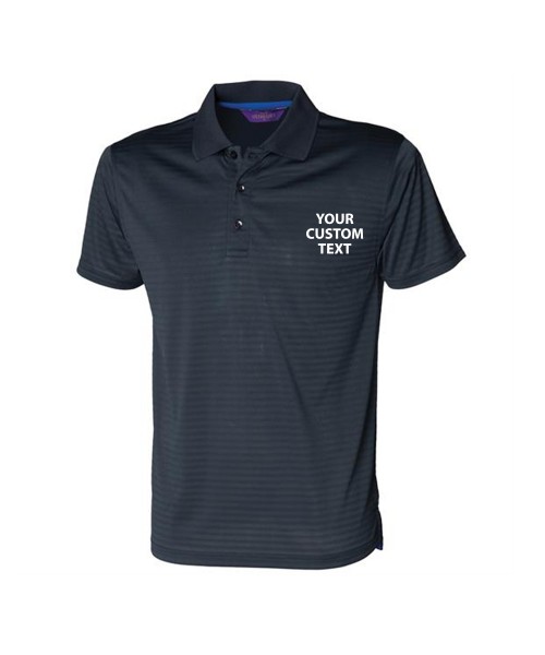 Personalised Polo Shirts Cooltouch Textured Stripe Henbury 180gsm with custom text Embroidery or logo