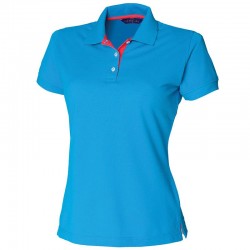 Personalised Polo Shirts Ladies Contrast 65/35 Pique Henbury 200gsm with custom text Embroidery or logo
