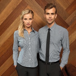 Plain Microcheck (Gingham) long sleeve cotton SHIRT PREMIER 105 GSM