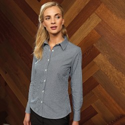 Plain LADIES MICROCHECK LONG SLEEVE SHIRT PREMIER 105 GSM