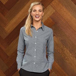 Plain LADIES MICROCHECK LONG SLEEVE SHIRT PREMIER 105 GSM