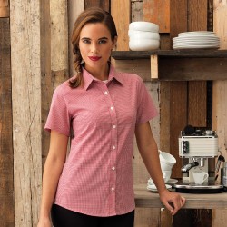 Plain LADIES MICROCHECK SHORT SLEEVE SHIRT PREMIER  105 GSM