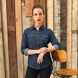 Plain LADIES JEANS STITCH DENIM SHIRT PREMIER 127 GSM