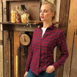 Plain Women's Mulligan check cotton long sleeve shirt PREMIER 115 GSM