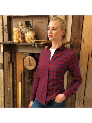 Plain Women's Mulligan check cotton long sleeve shirt PREMIER 115 GSM