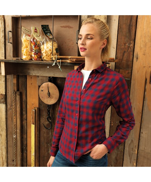 Plain Women's Mulligan check cotton long sleeve shirt PREMIER 115 GSM