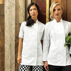 Plain LADIES SHORT SLEEVE CHEF'S JACKET PREMIER 195 GSM 