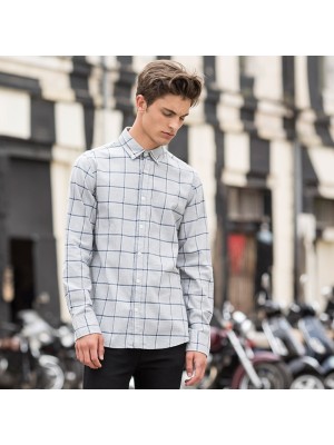 Plain MEN BRUSHED CHECK CASUAL SHIRT SKINNIFIT 120 GSM