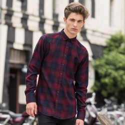 Plain MEN BRUSHED CHECK CASUAL SHIRT SKINNIFIT 120 GSM