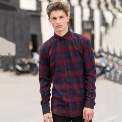 Plain MEN BRUSHED CHECK CASUAL SHIRT SKINNIFIT 120 GSM