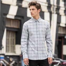 Plain MEN BRUSHED CHECK CASUAL SHIRT SKINNIFIT 120 GSM