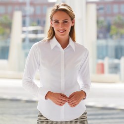 Plain long sleeve shirt Lady-fit Oxford FRUIT of the LOOM White 130gsm
