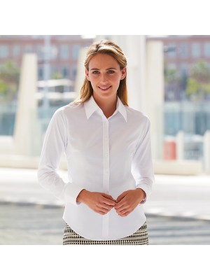 Plain long sleeve shirt Lady-fit Oxford FRUIT of the LOOM White 130gsm
