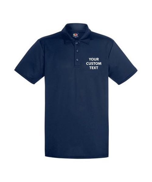 Personalised Polo Shirts Performance Fruit of the Loom 140gsm with custom text Embroidery or logo