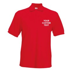 Personalised Polo Shirts 65/35 Heavy Pique Fruit of the Loom White 220gsm, Colours 230gsm  with custom text Embroidery or logo