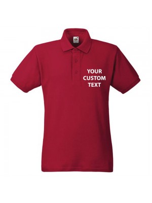 Personalised Polo Shirts Heavy Pique Fruit of the Loom White 230gsm, Colours 240gsm with custom text Embroidery or logo