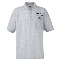 Personalised Polo Shirts Pocket Pique Fruit of the Loom White 170gsm, Colours 180gsm with custom text Embroidery or logo