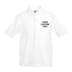 Personalised Polo Shirts Kids Pique Fruit of the Loom White 170gsm, Colours 180gsm with custom text Embroidery or logo