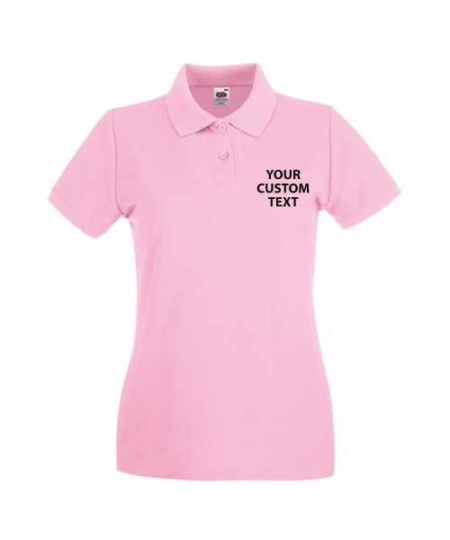 Personalised Polo Shirts Lady Fit Premium Pique Fruit of the Loom White 170gsm, Colours 180gsm with custom text Embroidery or logo