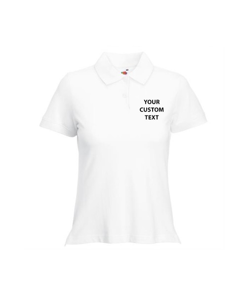 Personalised Polo Shirts Lady Fit Pique Fruit of the Loom White 210gsm, Colours 220gsm with custom text Embroidery or logo