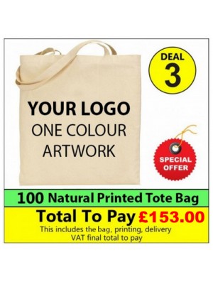 100 Cotton totes with 1 colour print Deal 3 - Stars & Stripes