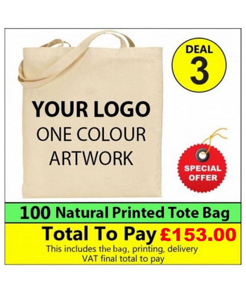 100 Cotton totes with 1 colour print Deal 3 - Stars & Stripes