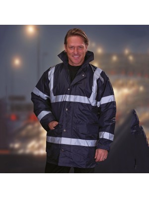 Plain Hi vis security jacket Yoko 420D Nylon Outer fabric. 190gsm Polyester padding GSM