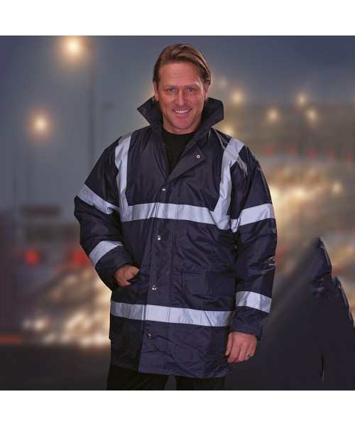 Plain Hi vis security jacket Yoko 420D Nylon Outer fabric. 190gsm Polyester padding GSM