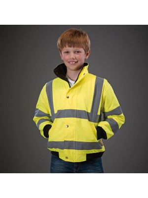 Plain Hi vis kids bomber jacket Yoko 300D Outer fabric, 190g Padding GSM