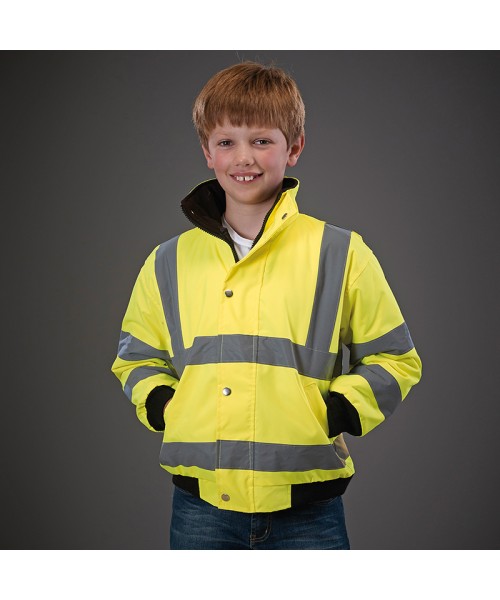 Plain Hi vis kids bomber jacket Yoko 300D Outer fabric, 190g Padding GSM