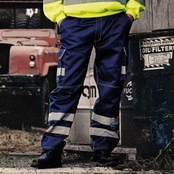 Plain Hi vis polycotton cargo trousers with knee pad pockets Yoko 340 GSM