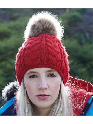 Plain FUR POM POM CABLE BEANIE BEECHFIELD