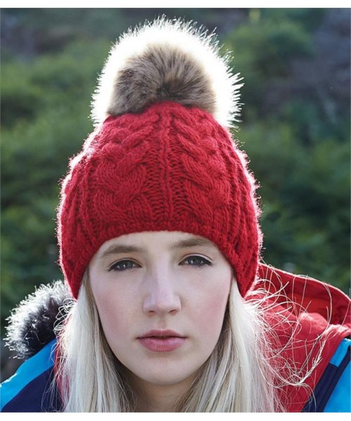 Plain FUR POM POM CABLE BEANIE BEECHFIELD