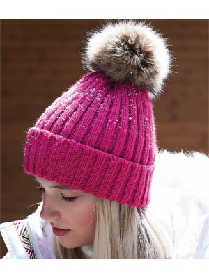 Plain FUR POM POM CHUNKY BEANIE BEECHFIELD  