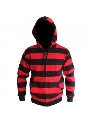 Plain Red and Black Striped  Zip up Hoodie - Stars & Stripes