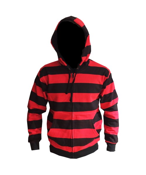 Plain Red and Black Striped  Zip up Hoodie - Stars & Stripes