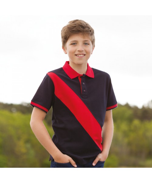 Plain 100% Cotton KIDS DIAGONAL STRIPE HOUSE PIQUE POLO SHIRT Front Row 200 GSM