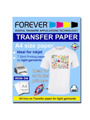 A4 (8.3 x 11.7 inches) InkJet Transfer Paper Light Garment Forever brand