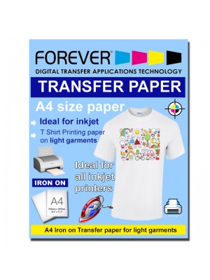 A4 (8.3 x 11.7 inches) InkJet Transfer Paper Light Garment Forever brand