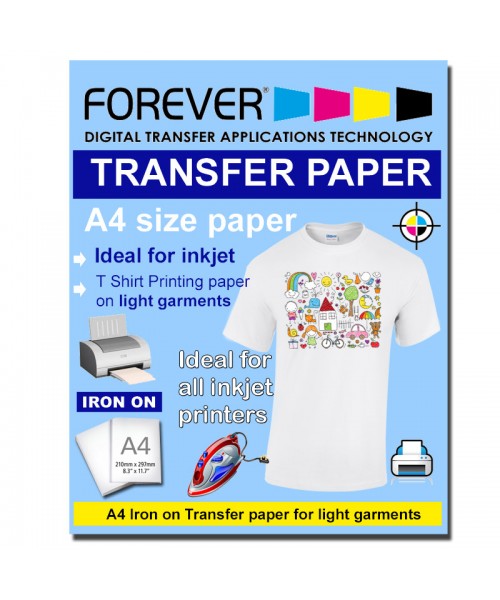 A4 (8.3 x 11.7 inches) InkJet Transfer Paper Light Garment Forever brand