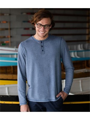 Plain WASHED LONG SLEEVE HENLEY T-SHIRT FRONT ROW 180 GSM