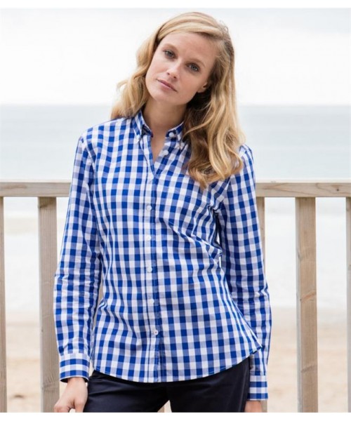 Plain LADIES LONG SLEEVE CHECKED COTTON SHIRT FRONT ROW 140 GSM
