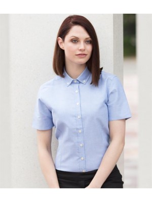 Plain LADIES MODERN SHORT SLEEVE REGULAR FIT OXFORD SHIRT HENBURY 150 GSM